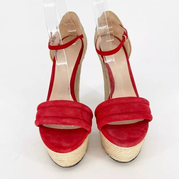 Gucci Red Suede Floral Embroidered Espadrille Wedge Platform Sandal EU 40.5 - Picture 2 of 11
